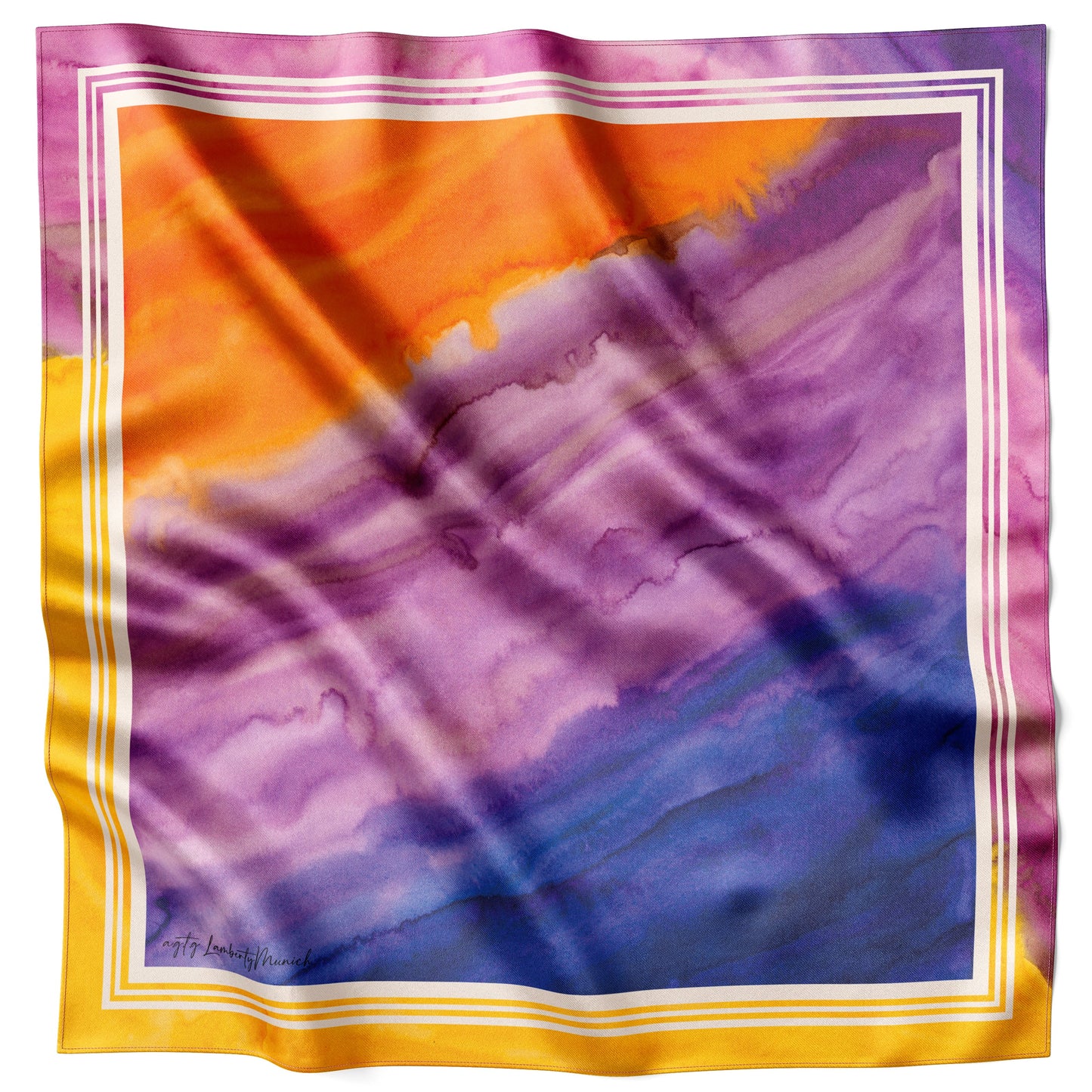 Melting Sunset Italian Silk Scarf 70 Orange Blue