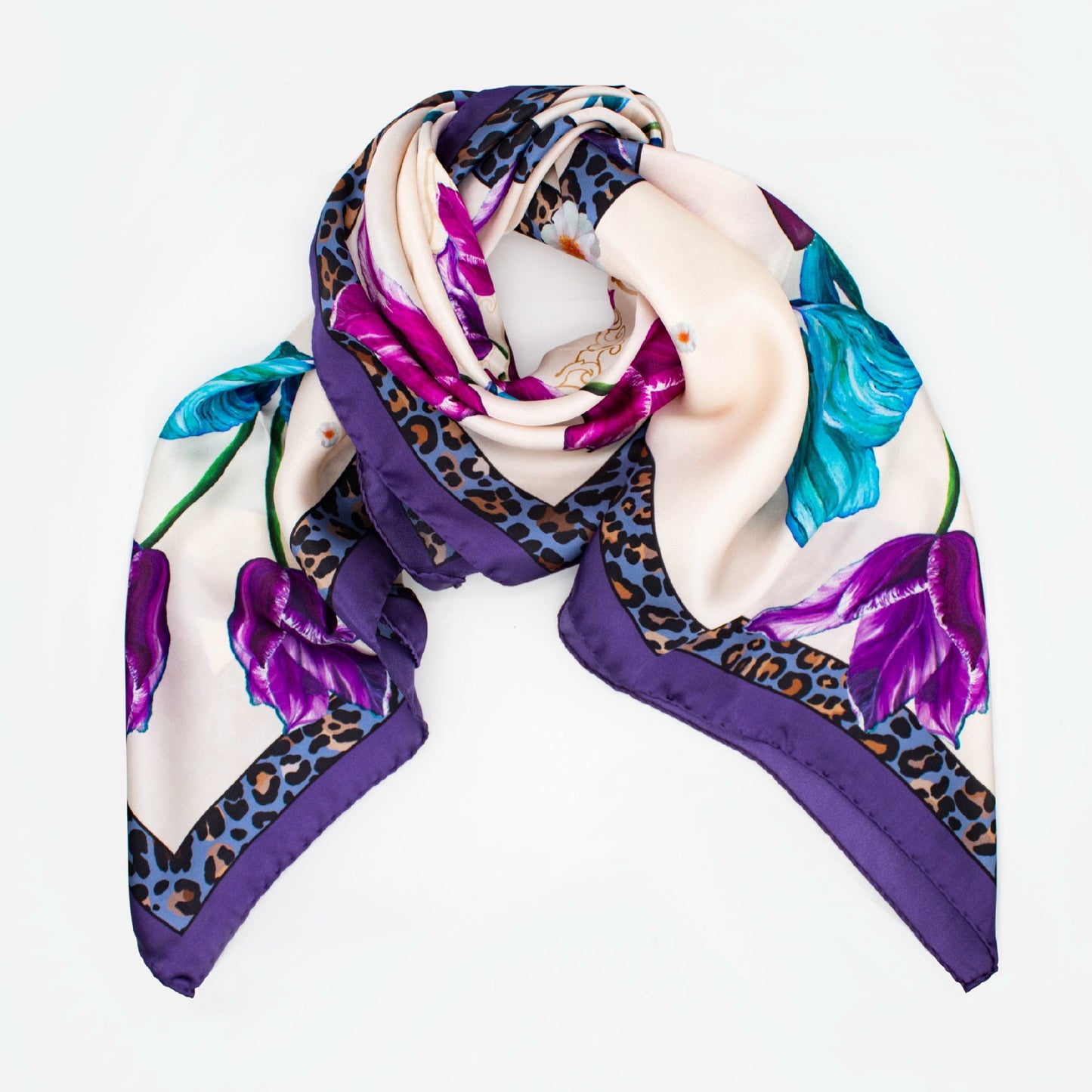Tuch 90 Royal Tulips - Classic Silk Scarf Purple