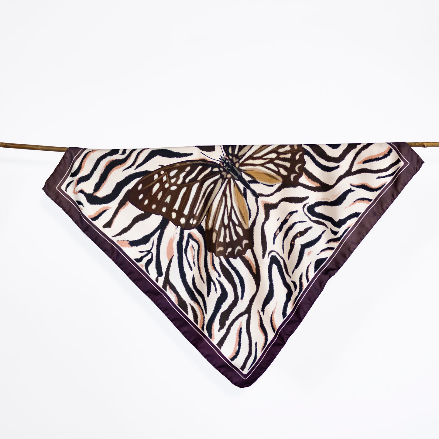 Spotted Zebra Butterfly Italian Silk Scarf 70 Beige Purple