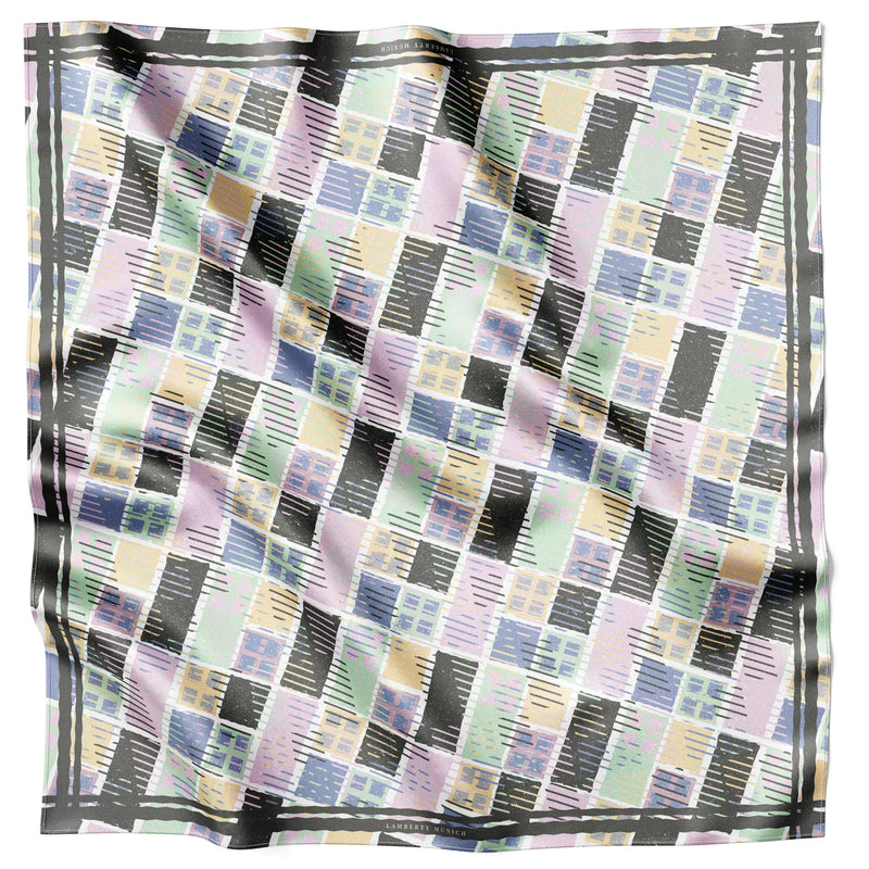 Checkerboard Chic Seidentuch 70 × 70 cm flach ausgelegt mit dunkler Bordüre