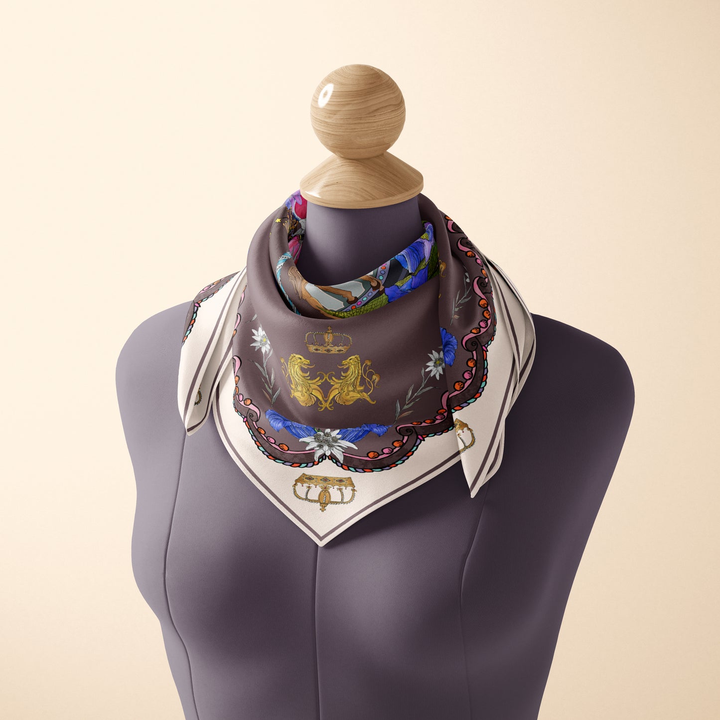 Tuch 90 Carousel Horses - Classic Silk Scarf Brown