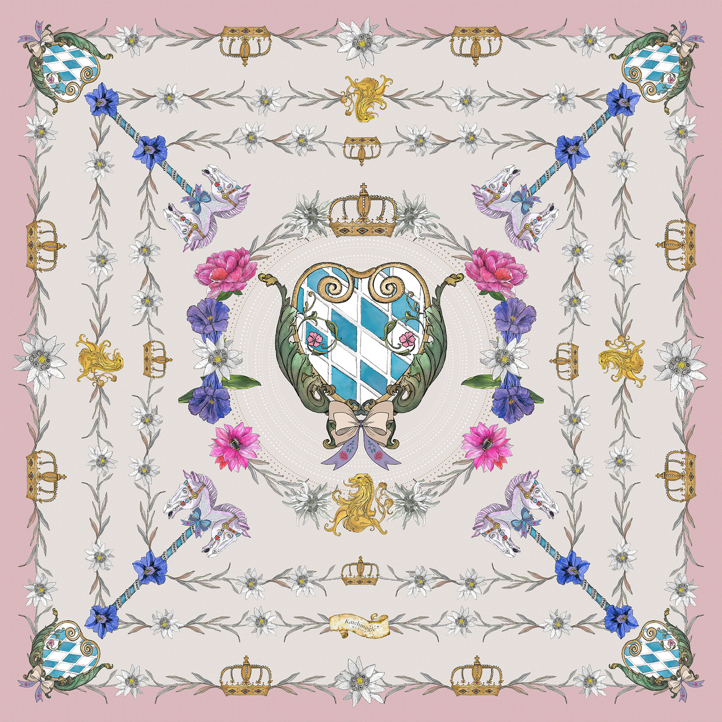 La mística Edelweiss - Bufanda de seda rosa