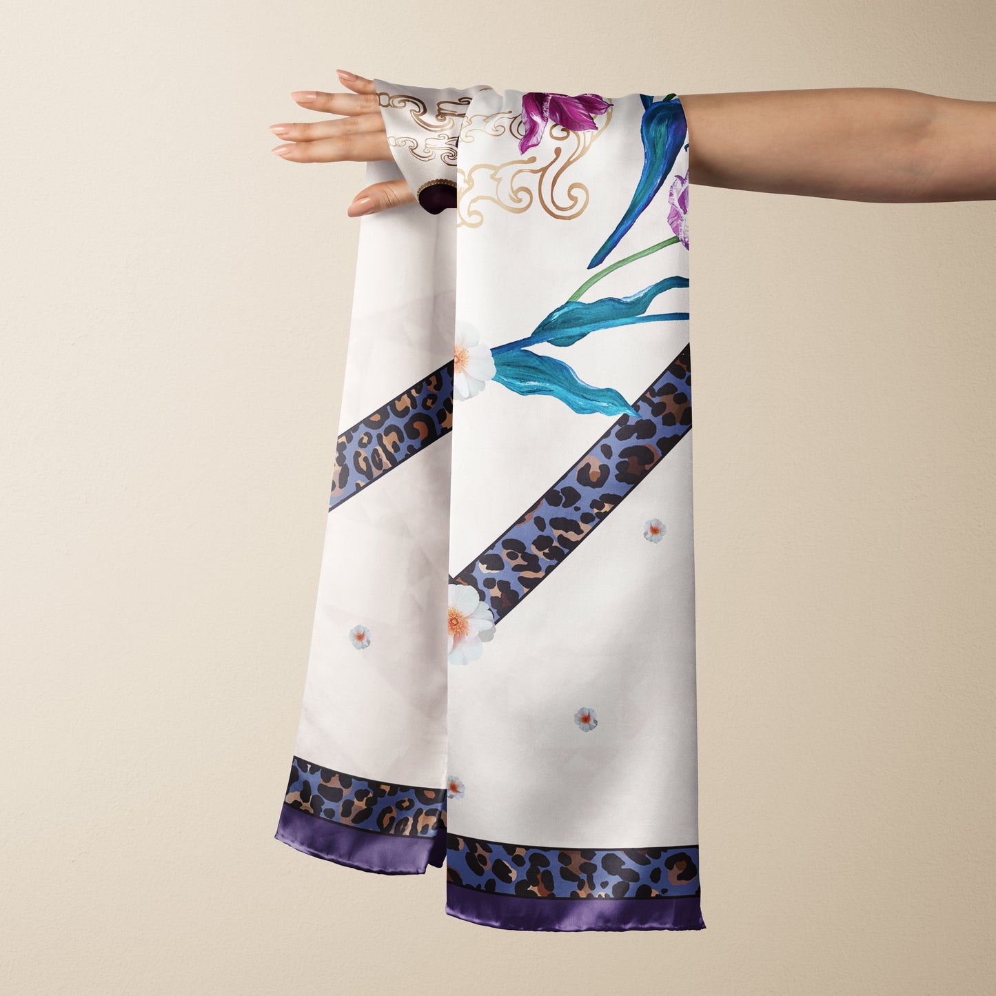 Royal Tulips -Beige- Silk Scarf