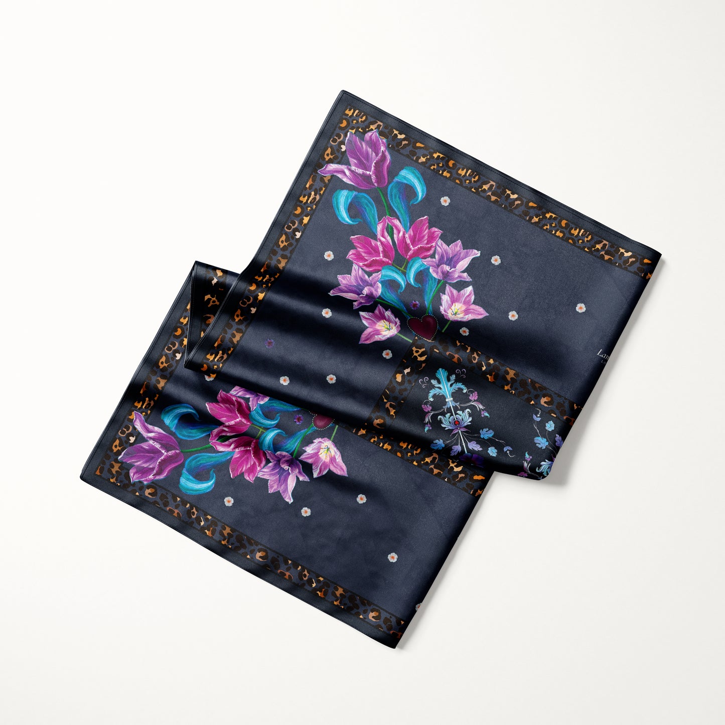 Royal Tulips - Navy - Silk Scarf