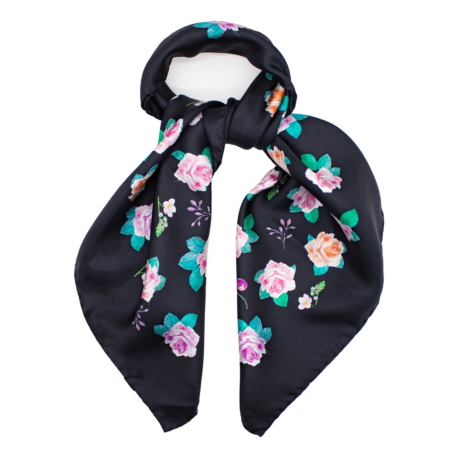 Ditsy Rose Italian Silk Scarf 70 Black