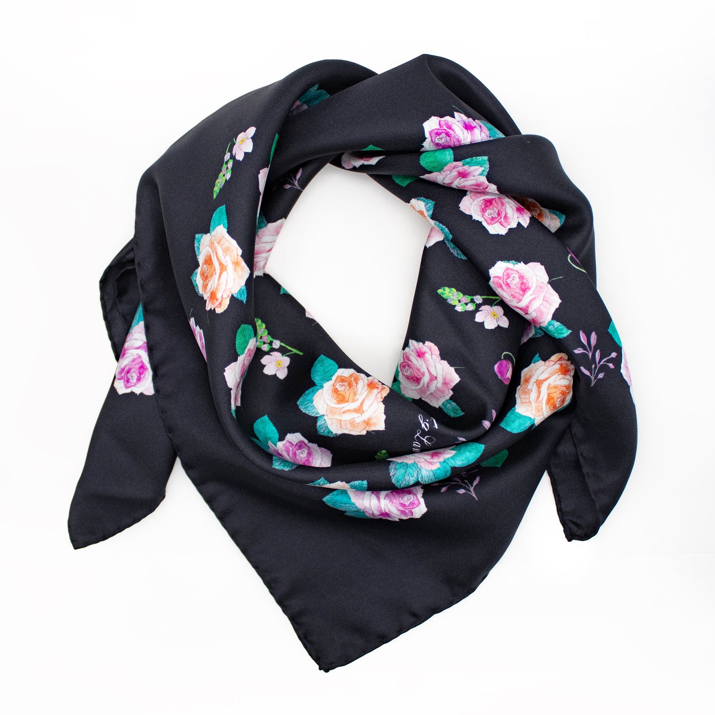Ditsy Rose Italian Silk Scarf 70 Black