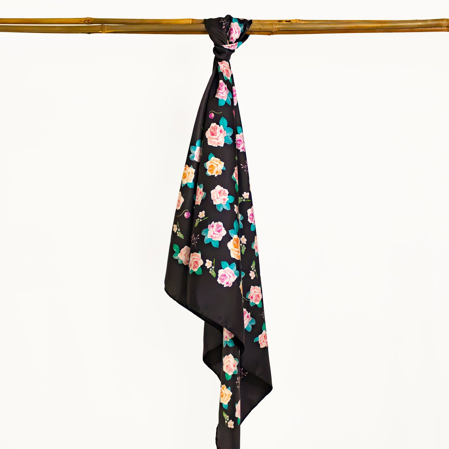 Ditsy Rose Italian Silk Scarf 70 Black