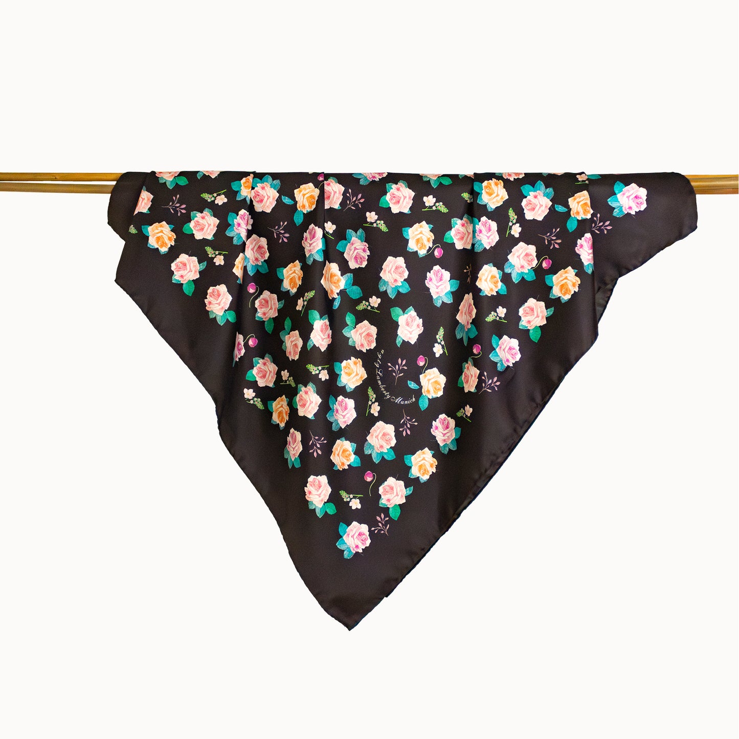 Ditsy Rose Italian Silk Scarf 70 Black