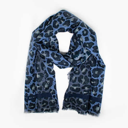 Schal 135 Savannah Leopard - Blue - Maxi Cube - Silk & Wool Scarf