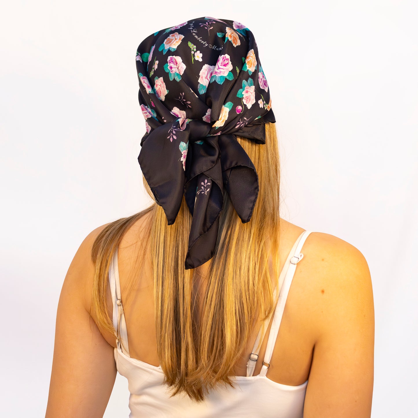 Ditsy Rose Italian Silk Scarf 70 Black