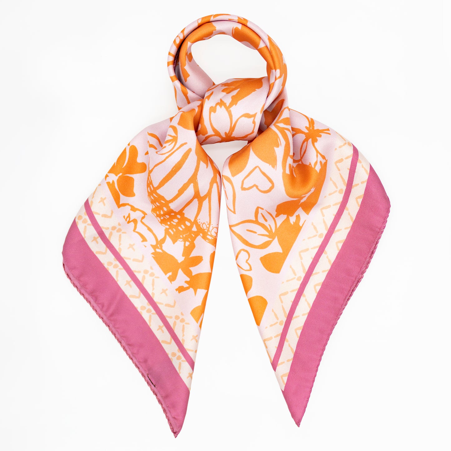 Spring Florals In Bloom Italian Silk Scarf 70 Rose Orange
