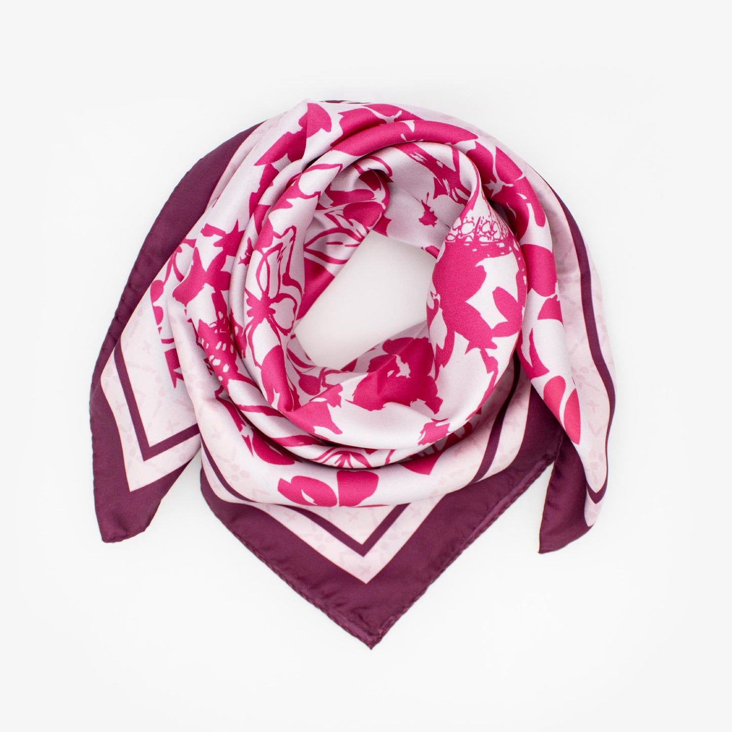 Tuch 70 Floral Lino - Midi Silk Twill Scarf Burgundy