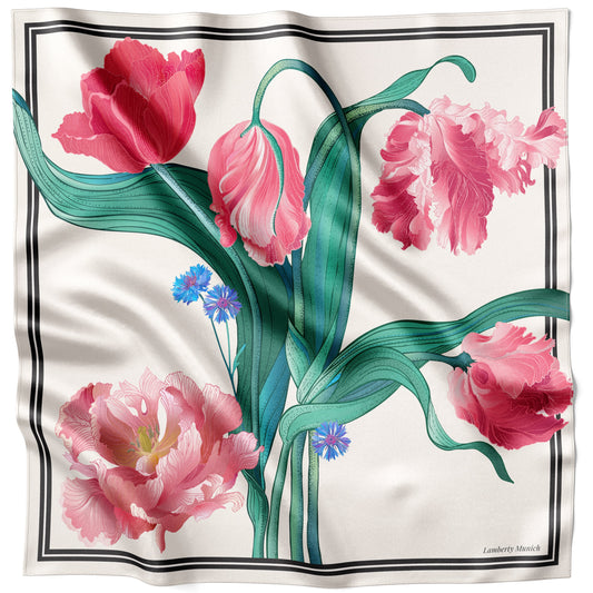 Tulipani al Vento Classic Italian Mulberry Silk Scarf 90