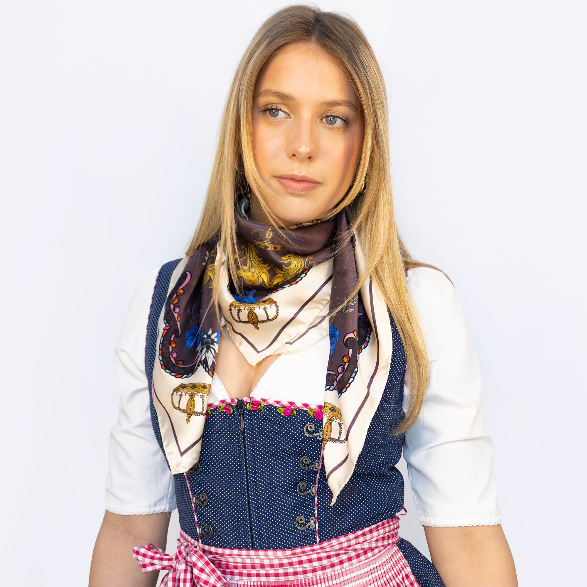 Silk Scarf 90 Carousel Horses Brown | Lamberty Munich