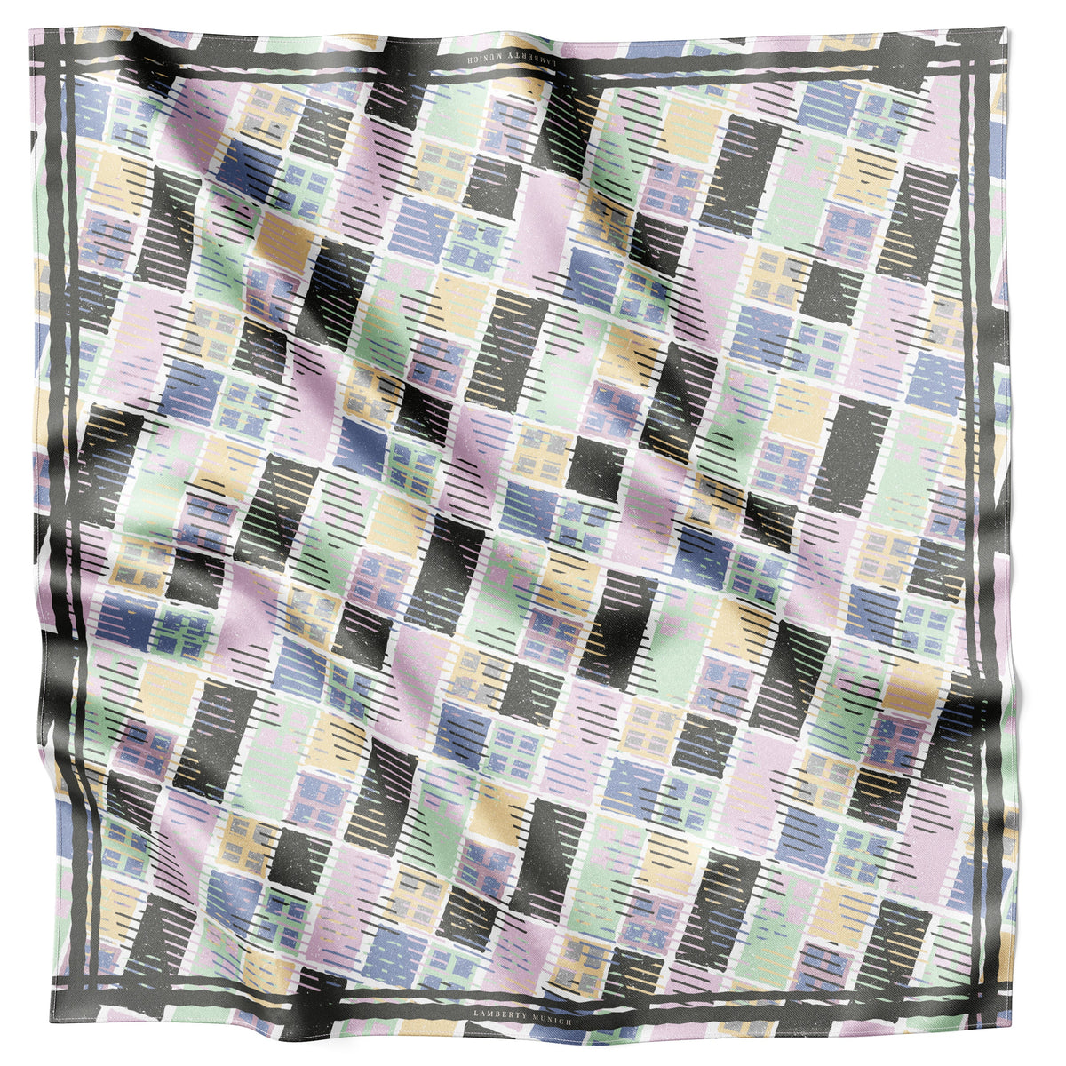 Checkerboard Chic Seidentuch 70 × 70 cm flach ausgelegt mit dunkler Bordüre