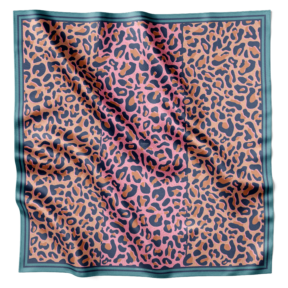 Leopard In Colour Seidentuch 90 × 90 cm flach ausgelegt mit kontrastierender Bordüre