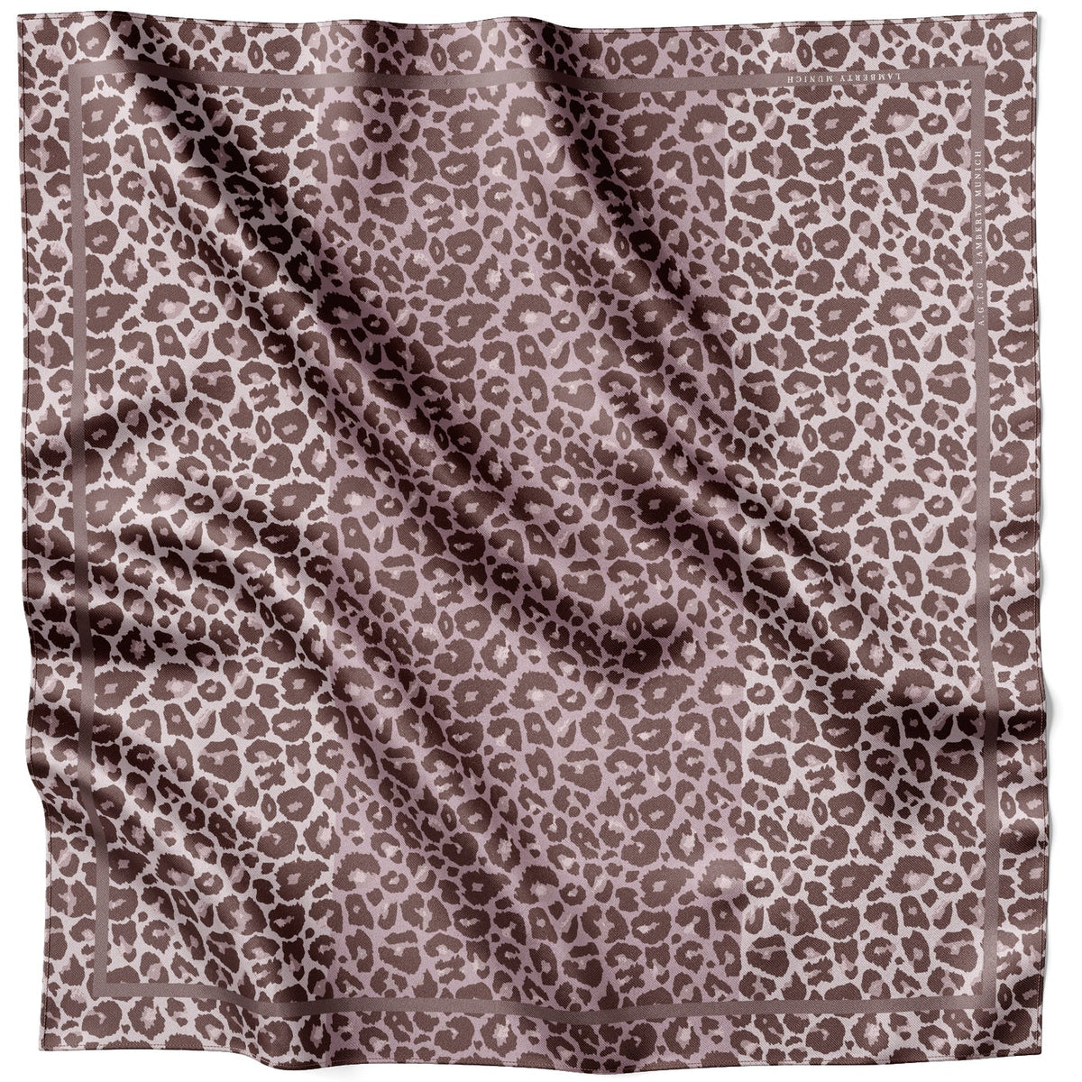 Taupefarbenes Leopard Savannah Seidentuch flach ausgelegt mit taubengrauem Schneeleopardenmuster