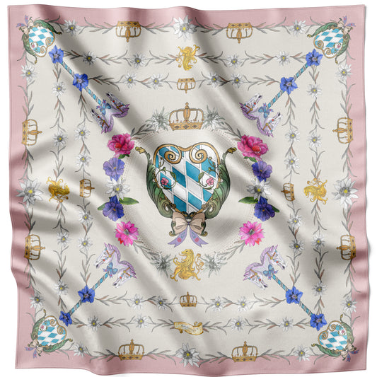 Blush The Mystical Edelweiss silk scarf 90 × 90 cm laid flat with the rose-toned border